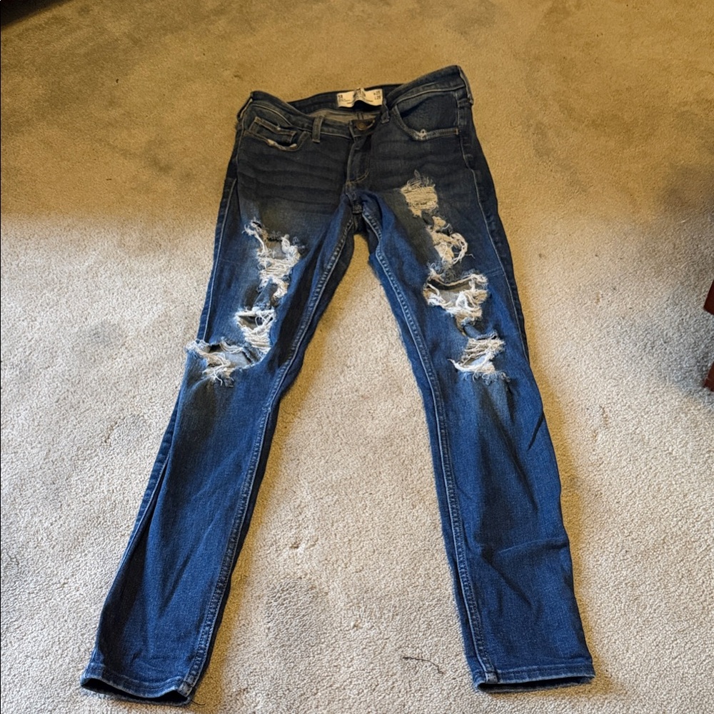 Hollister Dark Blue Distressed Skinny Jeans